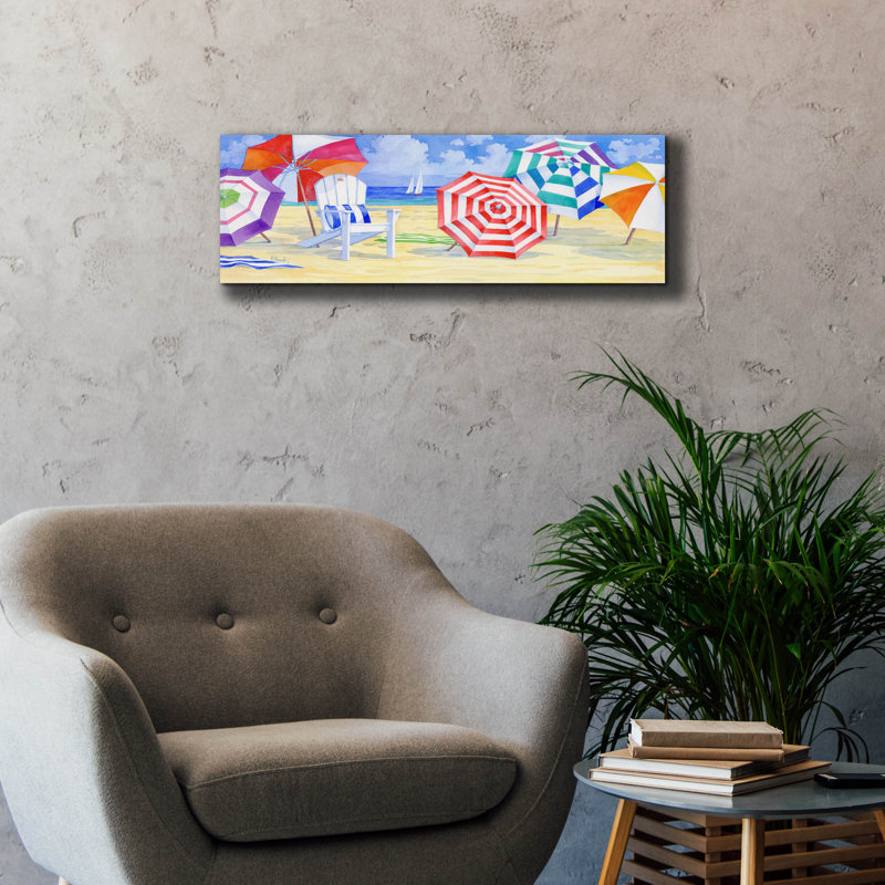 «Umbrella Beach Bright» par Paul Brent, reproduction d'art sur toile, H 12 po x l 36 po
