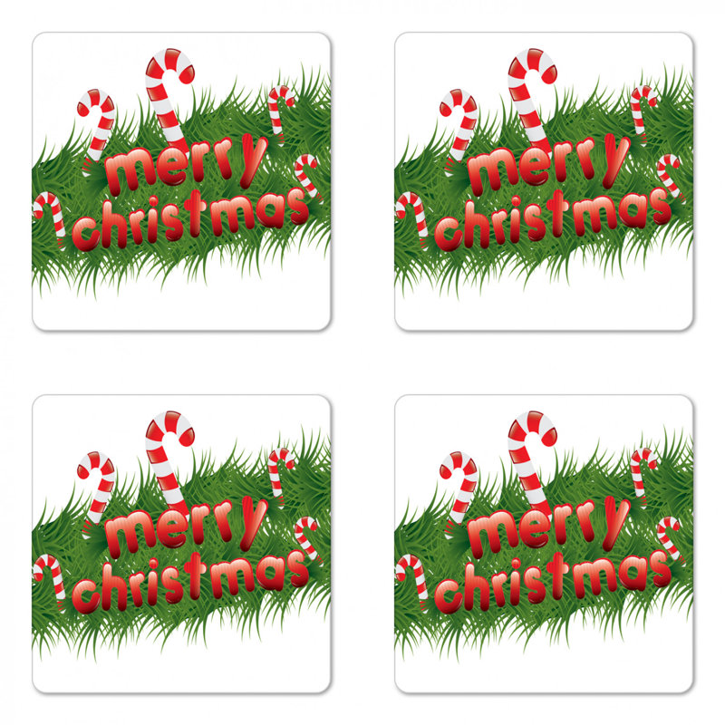 Ensemble de 4 sous-verres de noël ambesonne sur une conception abstraite de guirlande design joyeux voeux pour les fêtes à venir, sous-verres à panneaux de couleur carré, taille standard, émeraude rouge
