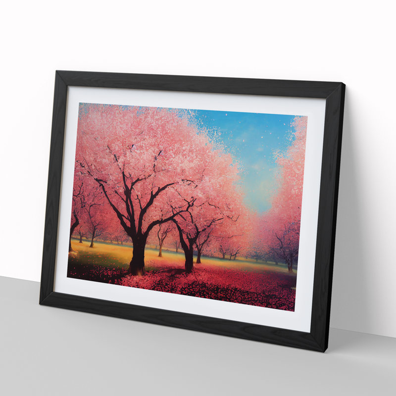 Bright Cherry Blossom Trees - Single Picture Frame Print, 46cm H x 64cm W x 2cm D, Black Framed