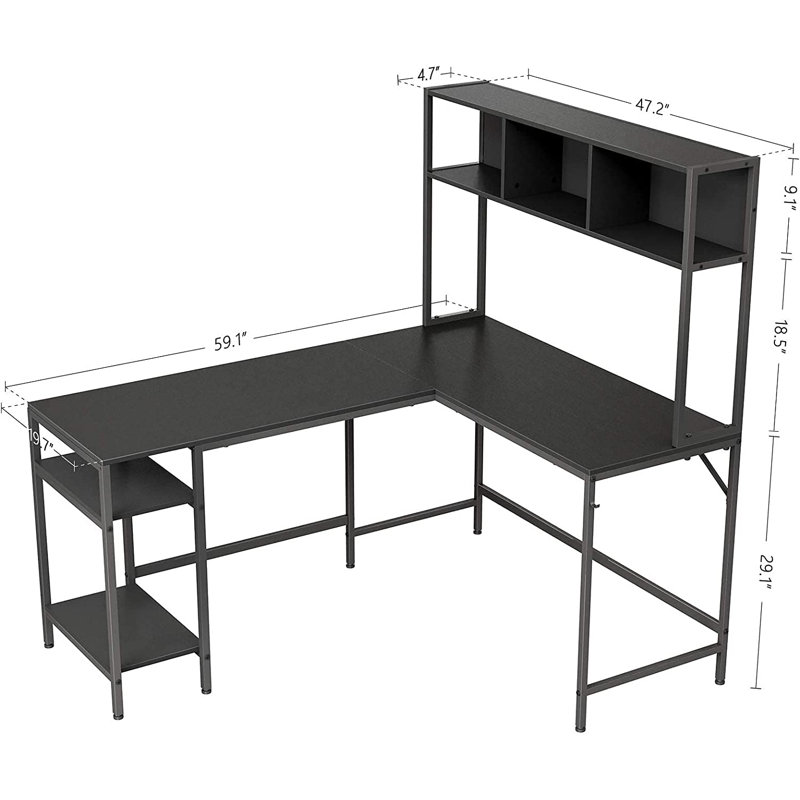 Emarri L-Shaped Stainless Steel Computer Desk, Black