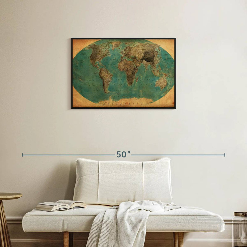 Carte du monde rétro Aliaz, H 21 po x l 31 po