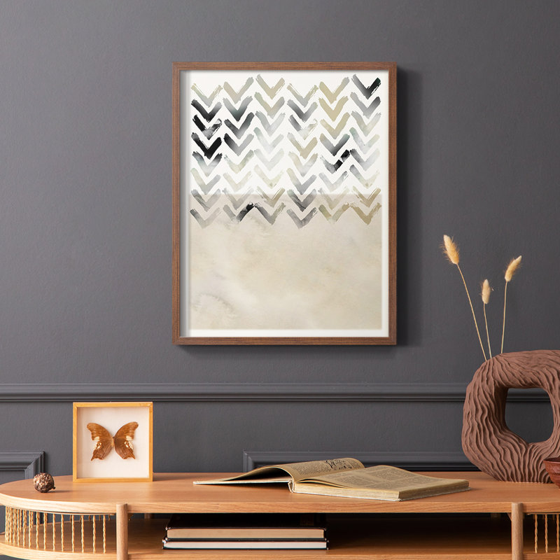 «Neutral Chevron», reproduction encadrée - bois massif, H 14 po x l 11 po, Brun