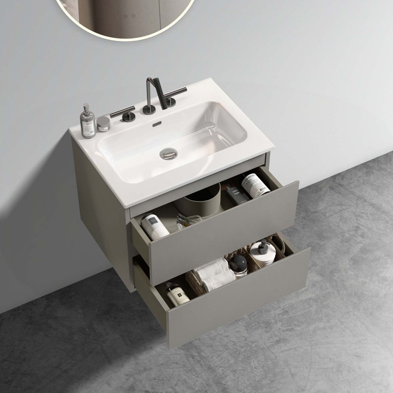 Meuble-lavabo luxueux avec rangement amélioré et design élégant, Gris