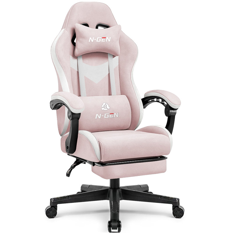 High-Back Adjustable Reclining Ergonomic Fabric PC & Racing Game Chair, Pink