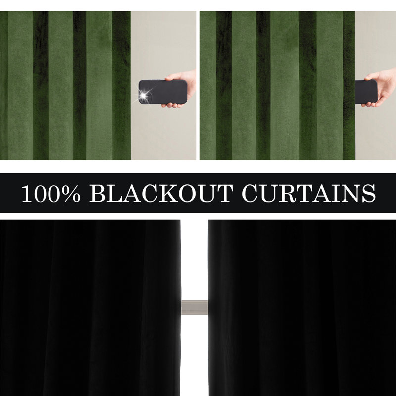 Alicea Velvet 100% Blackout Thermal Curtain Panel , 52" W x 84" L, Moss Green