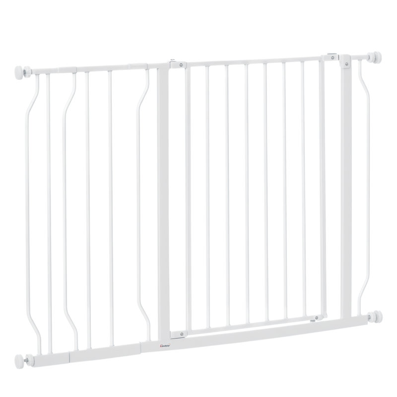 PawHut Dog Gate Stair Gate with Door, White