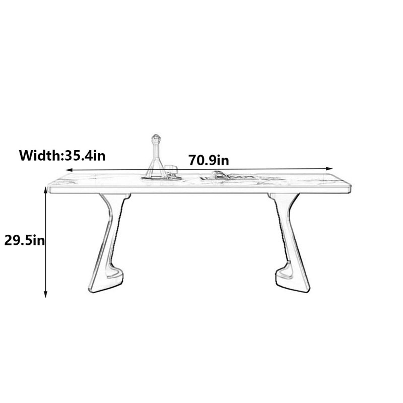 Table de salle à manger élégante en acier inoxydable, H 29,5 po x L 70,9 po x l 35,4 po