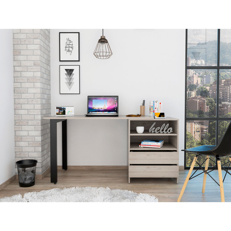 Bureau Malaui 120, deux pieds, deux tiroirs, deux tablettes - gris clair