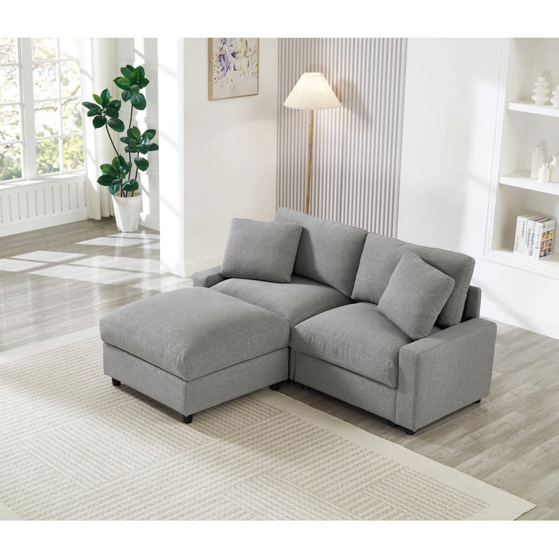 Canapé modulaire modulaire, ensemble de canapé en forme de L de 72 pouces pour le salon, canapé à 3 places confortable avec repose-pieds mobile, 3 rangements, combinaison de bricolage, tissu en polyester