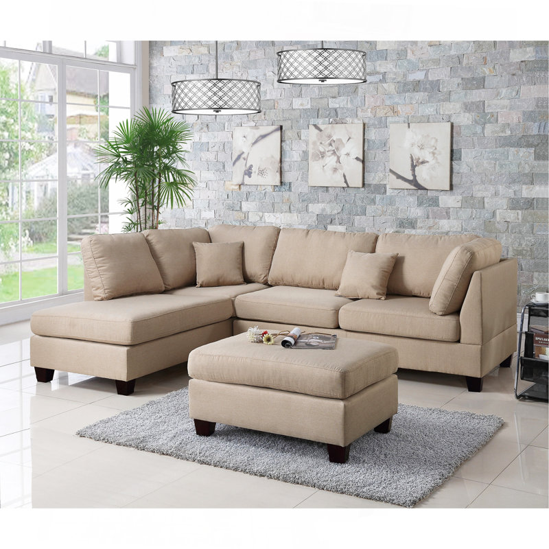 3 pièces Canapé modulaire réversible pour canapé de salon et repose-pieds en polyfibre, Sable du désert
