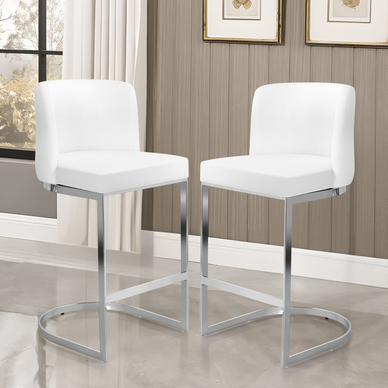 Bittencourt 26'' Upholstered Counter Stool, Faux Leather-White
