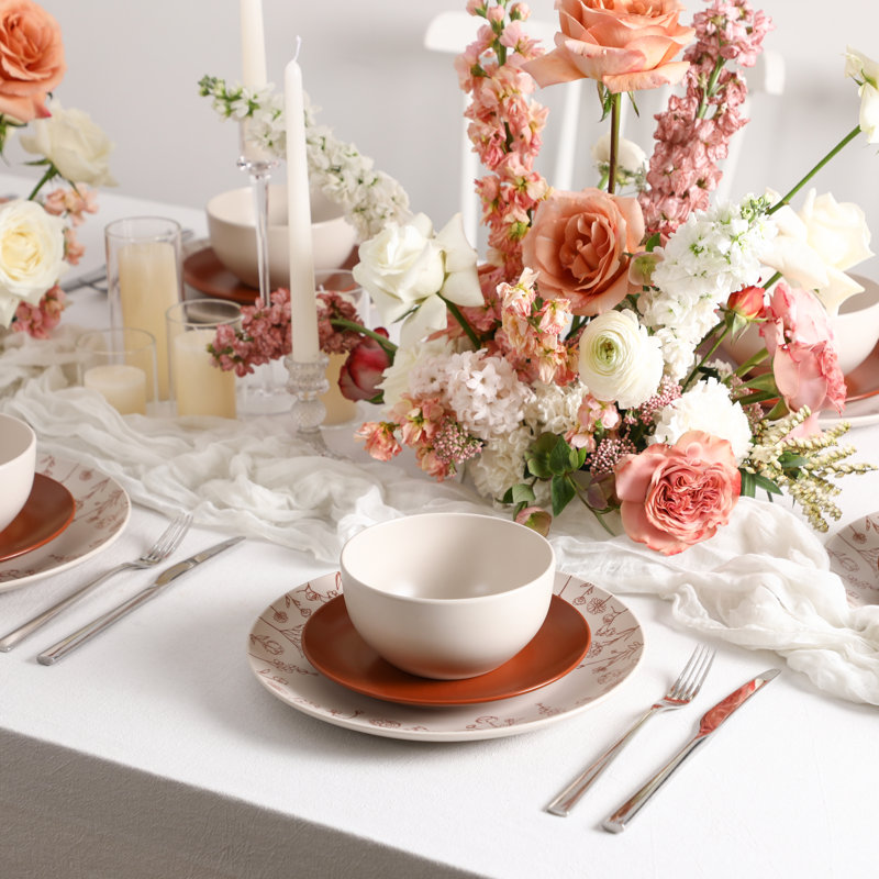 Stone Lain Camelia 12-Piece Dinnerware Set Stoneware, Terracotta
