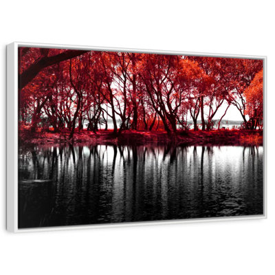Pop au bord du lac, arbres rouges