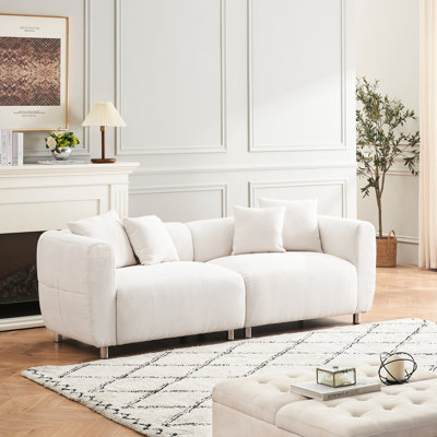 89 po surdimensionné avec pieds en métal, structure en bois massif, 4 coussins pour le salon, maison - blanc, coussin de siège à ressorts, coussin en coton pour poupée