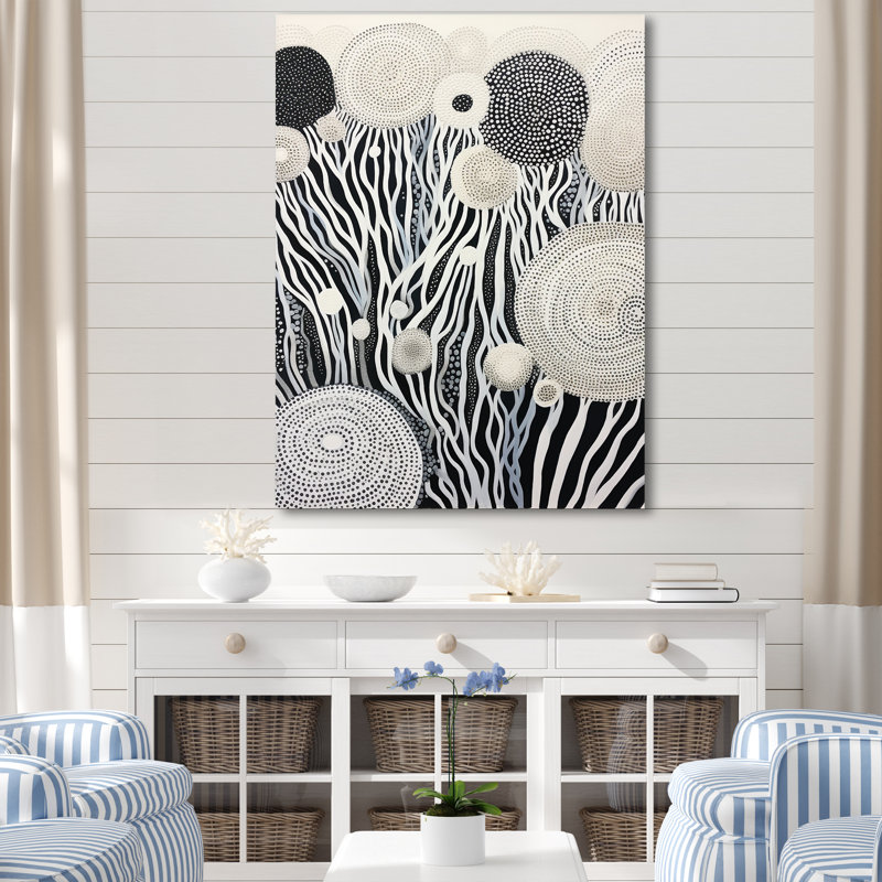 «Black and White Abstract Corals River III», reproduction sur toile, Toile tendue, H 44 po x l 34 po x P 1,5 po