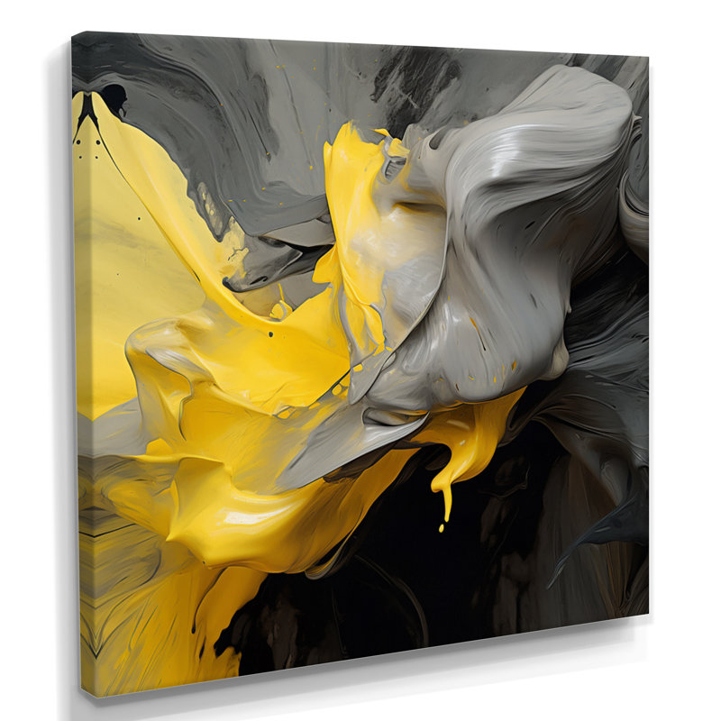 Raw Reflections Yellow Grey - art mural abstrait, Toile tendue, H 30 po x l 30 po x P 1 po