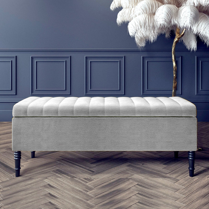 Paris Striped Ottoman Storage Bench - Upholstered Naples Shoes Bench with Black Turned Wooden Legs, 50cm H x 180cm W x 40cm D