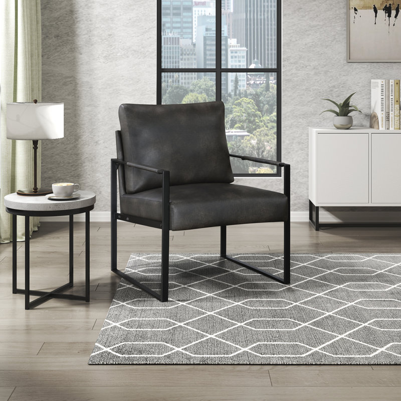 Daquan 24.5'' Modern & Contemporary Accent Chair with Faux Leather Upholstery, Exposed Metal Frame, Loose Back Cushion