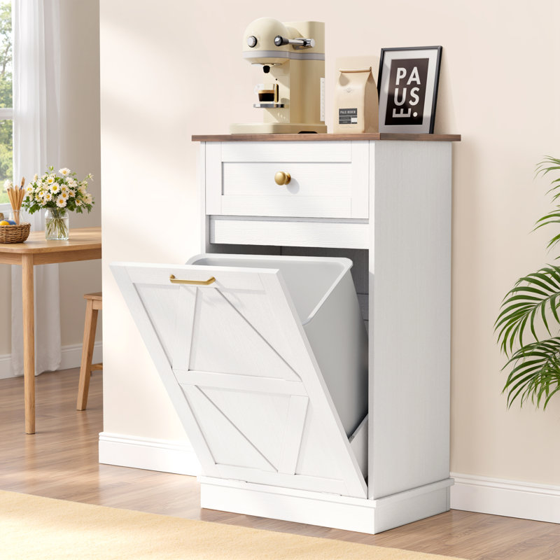 Tilt Out Trash Cabinet(Not include trash can), White