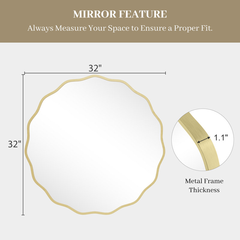 Elegant Gold Aluminum Round Wave Mirror, 32-inch