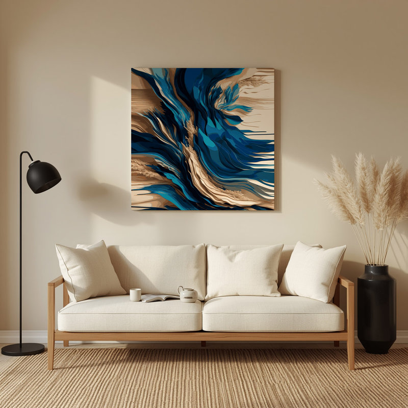 Paysage abstrait 30, art mural en métal bleu, H 8 po x l 8 po