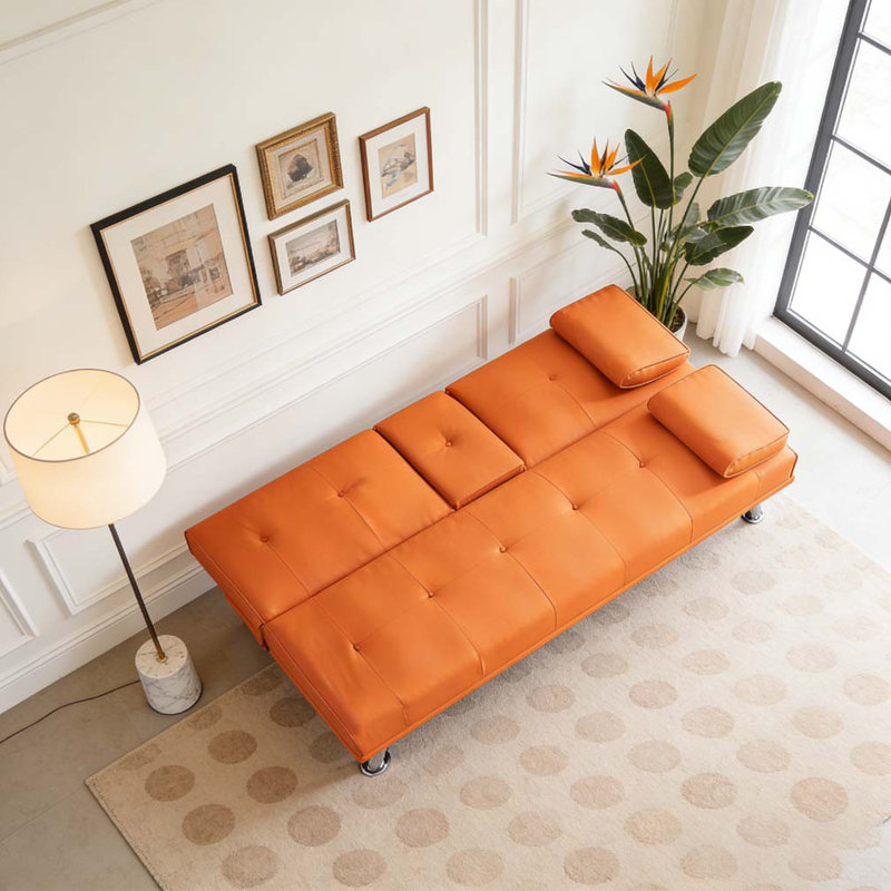 67-inch Double Folding Sofa Bed, Orange