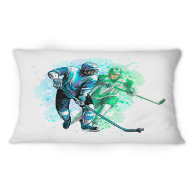 Joueur de hockey en noir et blanc Winter Sport III - Coussin décoratif imprimé mondial 1