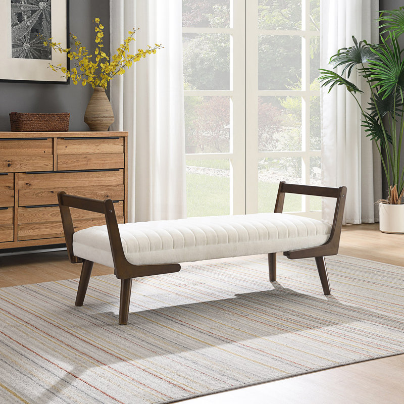 Banc Mid-Century, repose-pieds avec repose-pieds, Beige