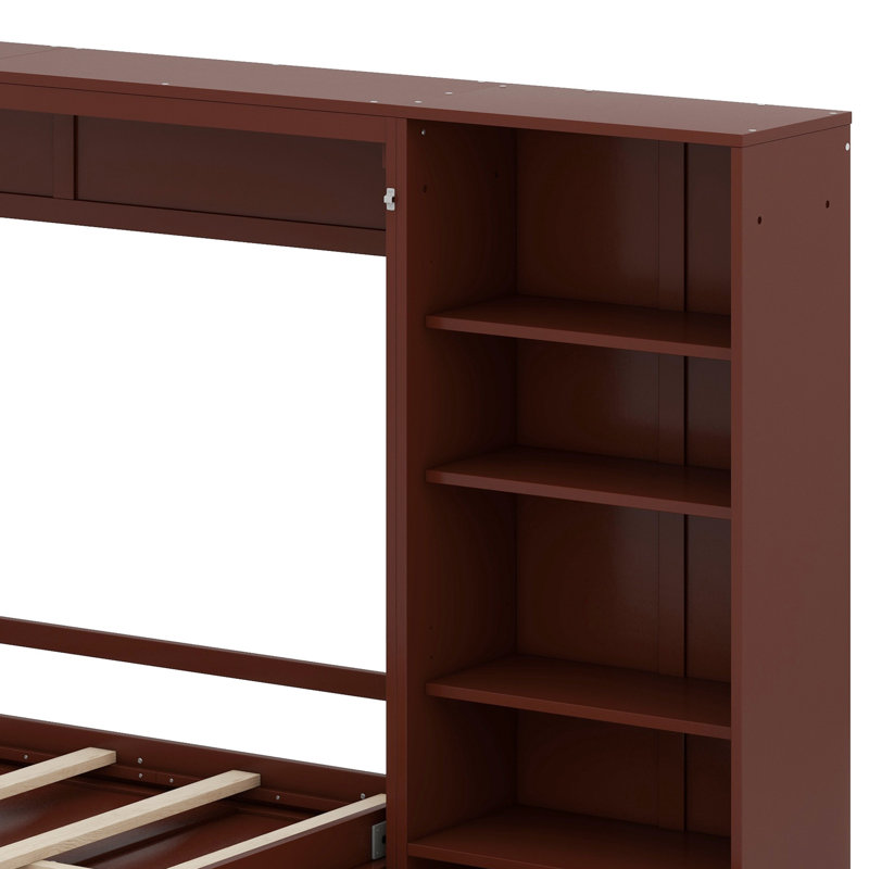 Lit escamotable avec compartiments de rangement et tablette réglables en hauteur, cadre de lit mural avec 1 tiroir, lit plateforme pliable multifonctionnel