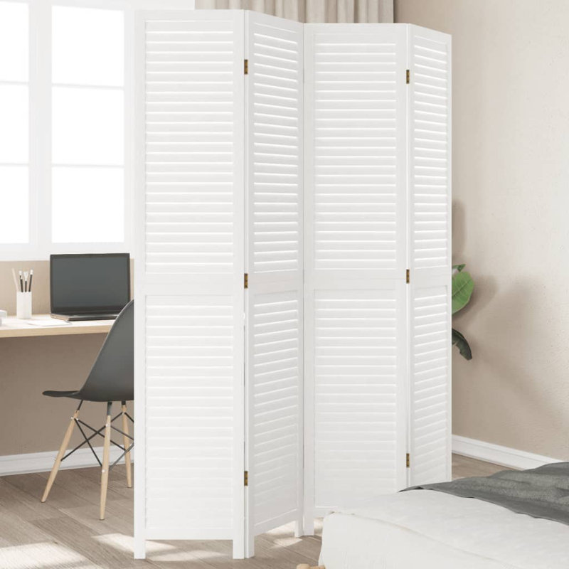 Gaener 145cm W 4 - Panel Solid Wood Accent Room Divider, 200cm H x 145cm W, White
