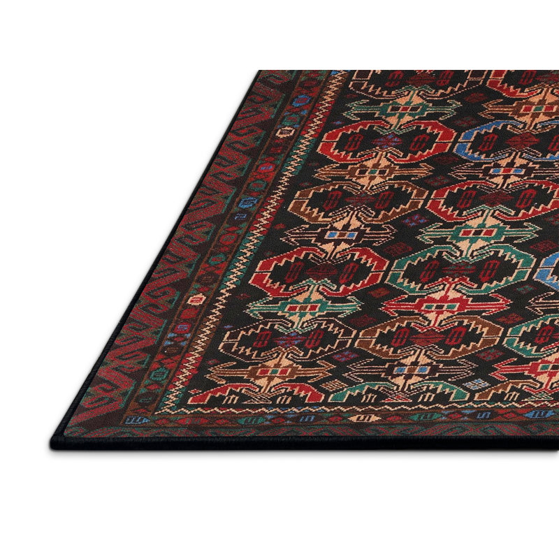 Tapis décoratif traditionnel rouge/bleu/brun Hakan, Rectangle 8 pi x 12 pi
