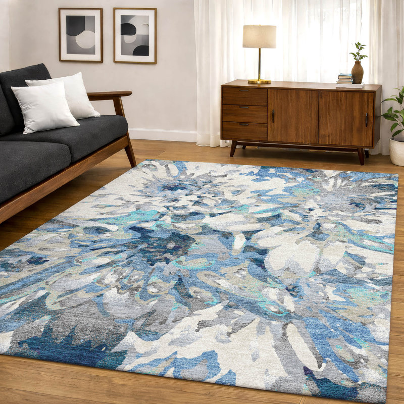 Tapis floral lavable à la machine de qualité supérieure Mayfield AMF2340, En jean, 5' x 7'6"