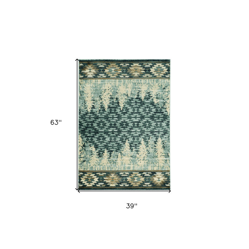 Tapis 3 pi x 5 pi bleu ardoise tissé à la machine Pinegrove Lodge