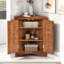 Armoire de salle de bain triangulaire brune avec tablettes réglables, quincaillerie en métal de haute qualité, facile à entretenir, convient aux petites salles de bain, couleur du plancher, tableau, grand rangement, installation-131209149