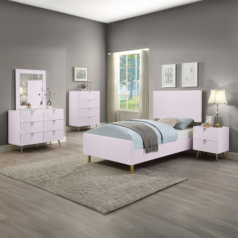 Wilkens Bed, Full, Pink High Gloss