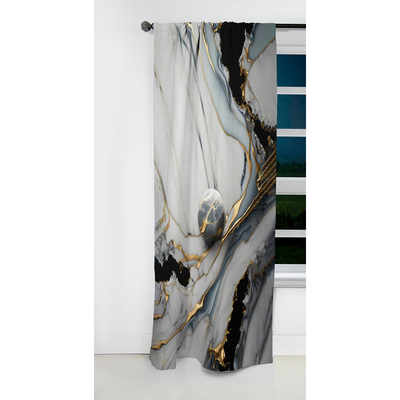 Rideau occultant abstrait en marbre doré et blanc Abstract Geode III - 1 panneaux, L 52 po x L 108 po