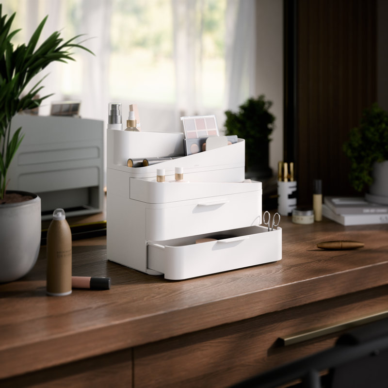 White Recycled Plastic Stackable Makeup Organizer with Drawers