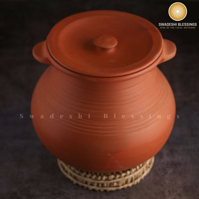 Pot en terre cuite non émaillée, fait à la main, Blessings Swadeshi, avec couvercle, 3 litres