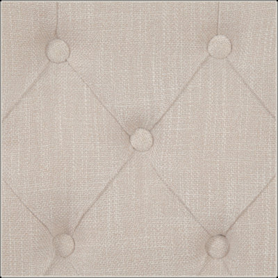 Set Of 2 Linen Upholstered Dining Chairs With Tufted Back, Beige And Weathered Espresso