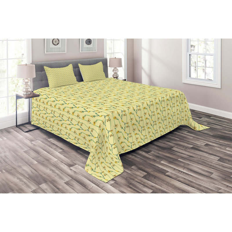 Farmhouse / Country Polyester Floral Coverlet, Queen Bedspread + 2 Shams