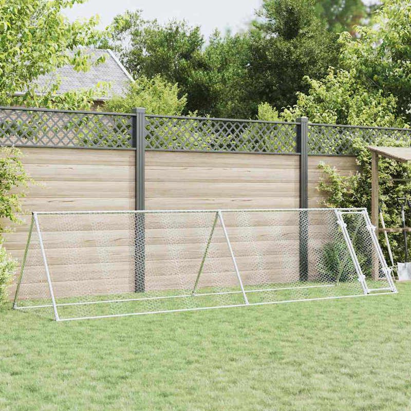 Chicken Cage Silver Galvanised Steel, 91cm H x 400cm W x 105cm D