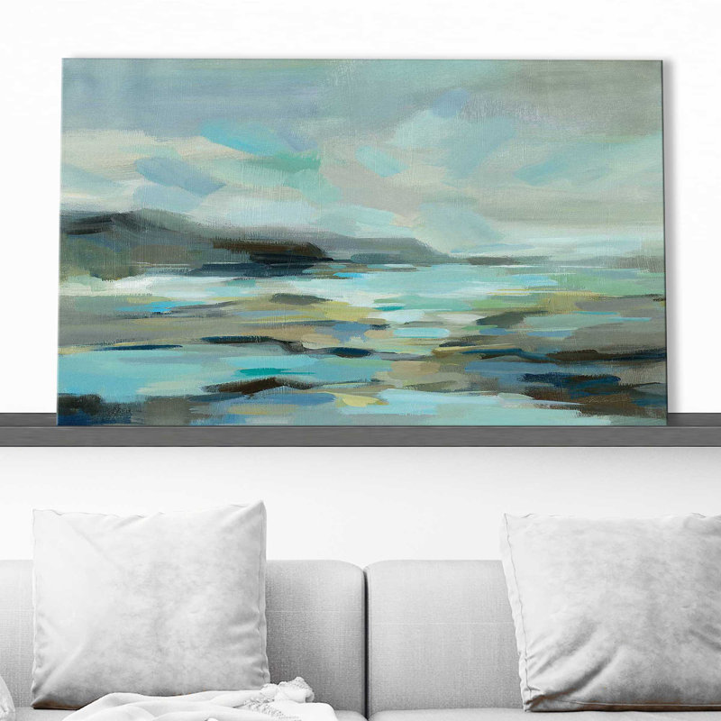Lagon bleu - peinture, H 18 po x l 30 po x P 1 po, Toile tendue