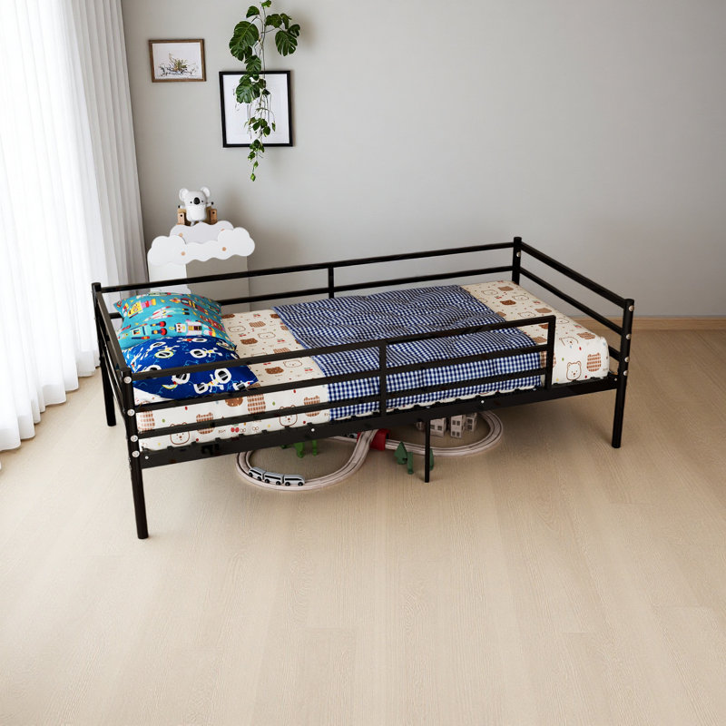 Cadre de lit entourant - Cadre de lit plateforme en métal classique avec des barres en acier supportant la base du matelas, un espace de rangement en dessous, aucun matelas à ressorts requis et un assemblage facile