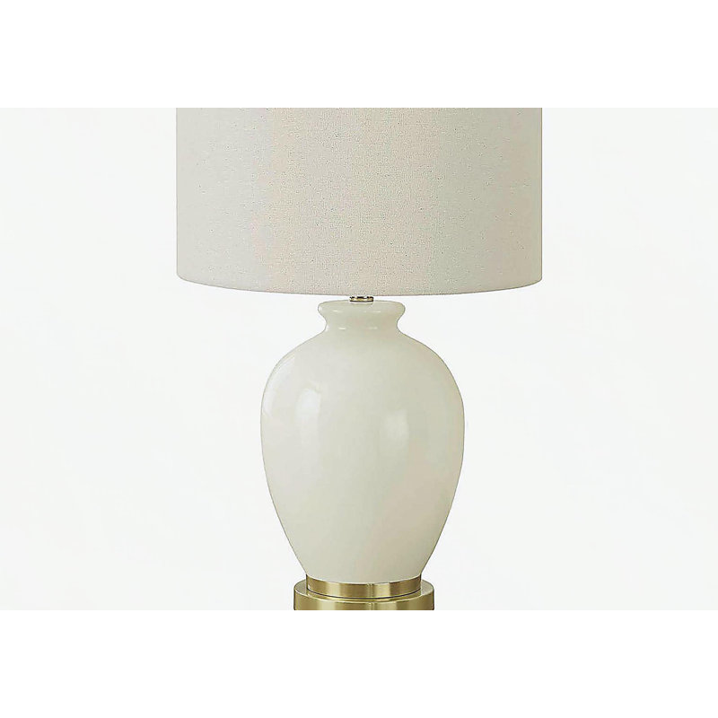 Lighting, h 26 po, lampe de table, abat-jour ivoire / crème, céramique crème, transitionnel