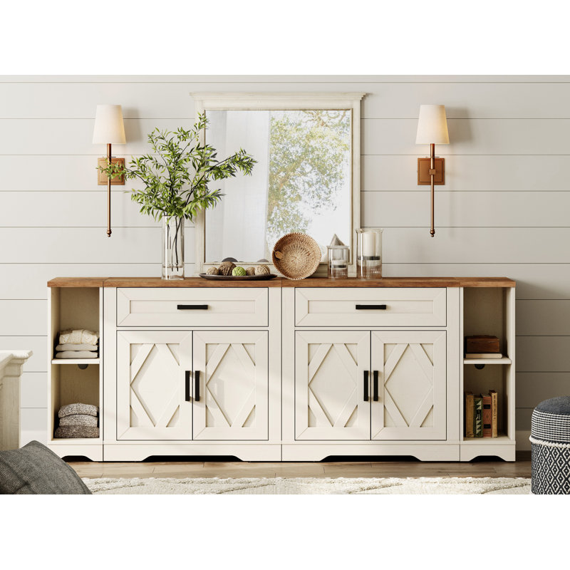 Grande armoire de rangement de style campagnard moderne de 82,7 po avec portes de grange et finition en écorce d'arbre résistante aux rayures Laziza