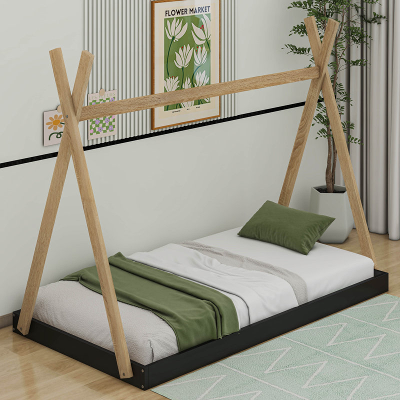 Lit de sol avec structure triangulaire Athlone, Naturel, Simple