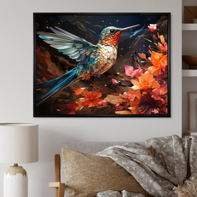 Teal Orange Hummingbird Enchanting Hum Geometric II - Hummingbird Canvas Prints