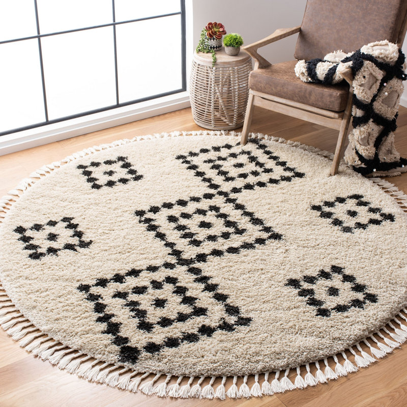 Cosper Fringe Shag 200 Performance Geometric Rug, Round 6'7"