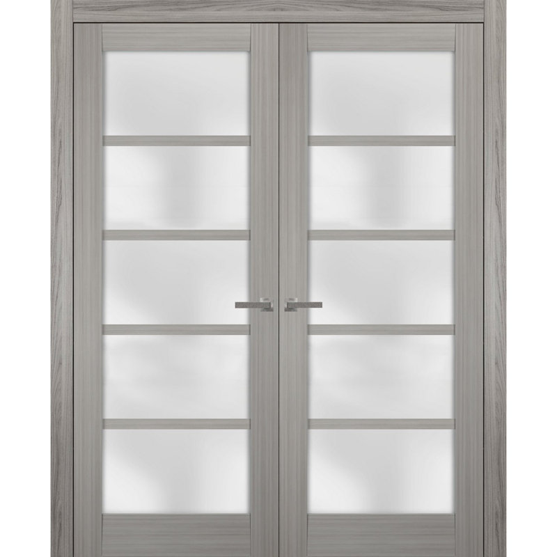 Portes françaises en verre givré Quadro, Bois de frêne gris, 72 po x 84 po