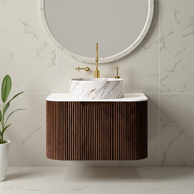 Meuble-lavabo flottant - comptoir en céramique blanche et comptoir en pierre (pré-assemblé, sans robinet)